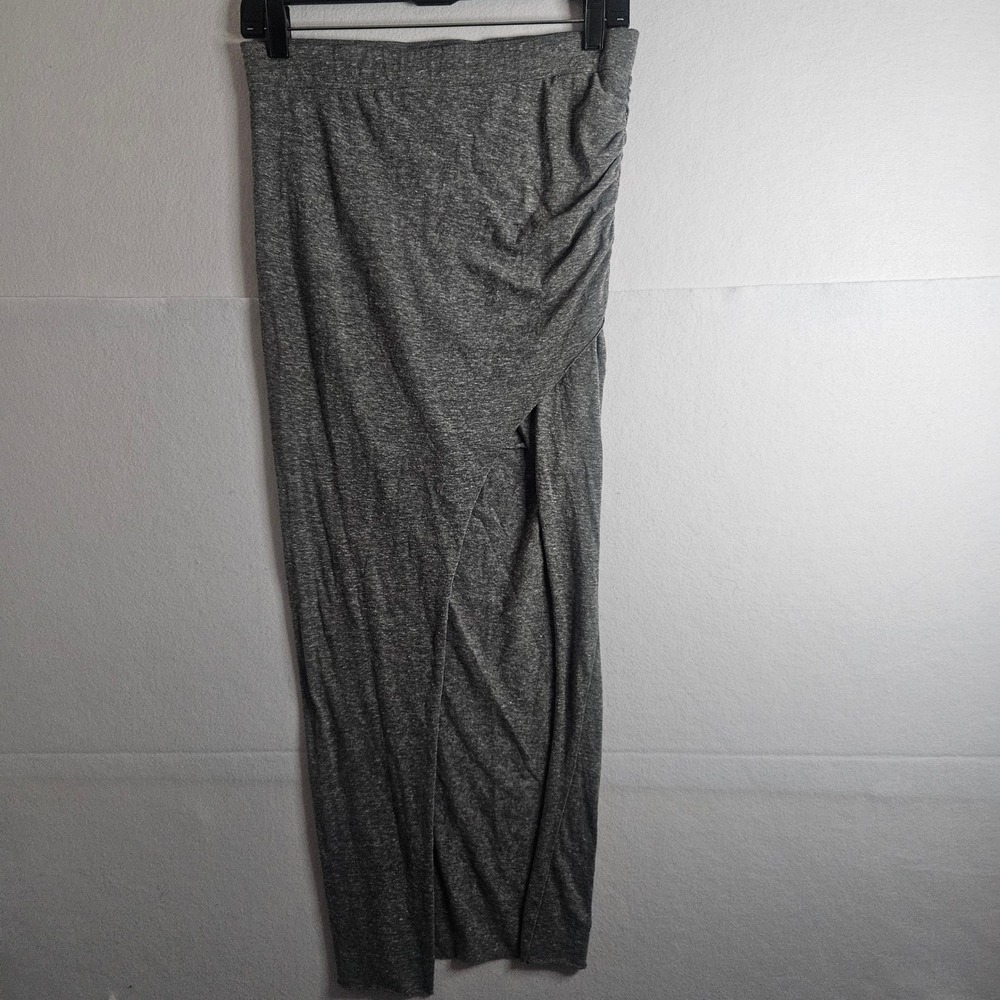 Pam & Gela Gray Ruched Maxi Skirt Heathered Jersey Wrap Front Slit Size‎ P XS
